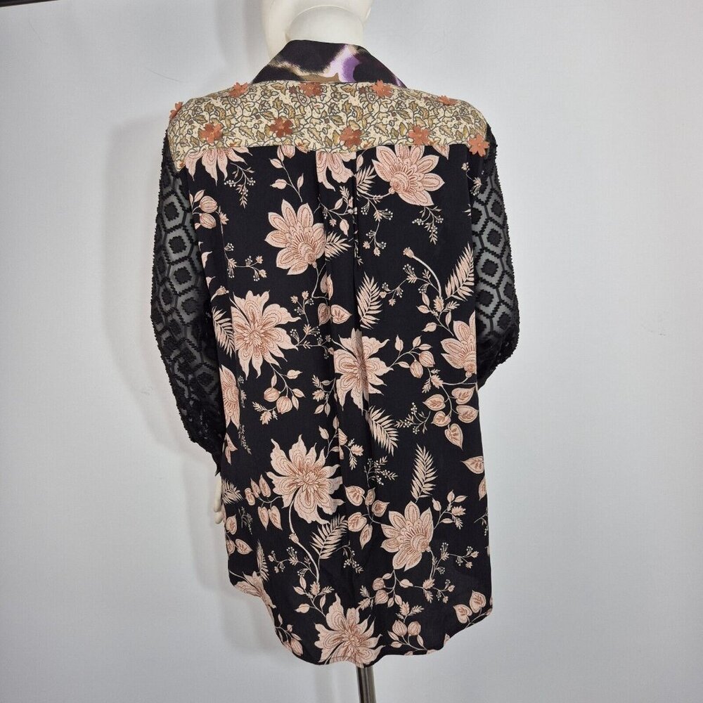 John Mark Women's Blouse Size M Embroidered Floral Black Tunic Top  Shirt (29) - Picture 3 of 16